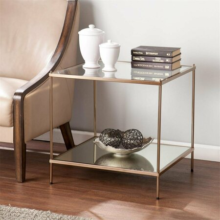 HOMEROOTS 22 in. Glass & Iron Square Mirrored End Table Gold 402504